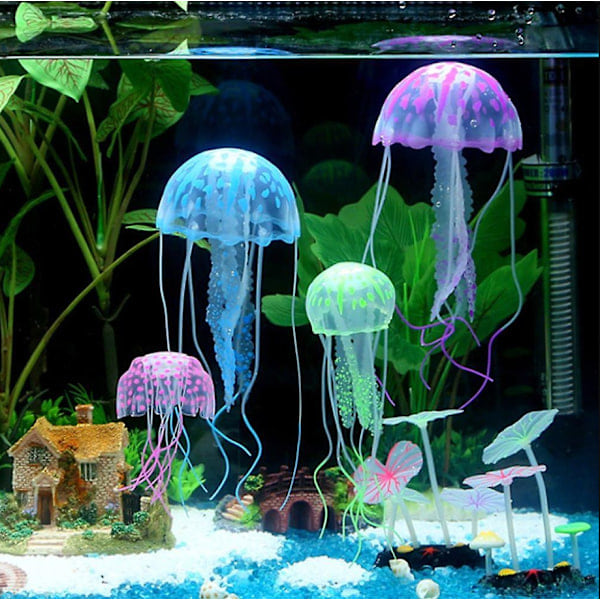 QU/-6 stk kunstige maneter dekor ornament for akvarium fisketank, falske maneter akvarium dekorasjoner, glødende manet effekt, trygt for fisk, jeg