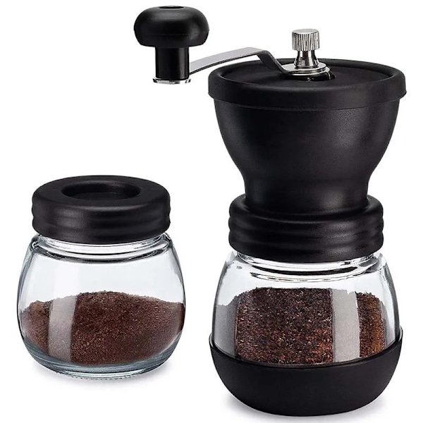 QU. Manuell Kaffekvarn med Keramisk Konisk Kvarn, 2 Glasburkar med Keramiska Grader, Lämplig för Bryggkaffe