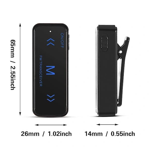 Sett med 2x mini walkie talkie 2-veis FM-radiosender/mottaker + 2 hodetelefoner USB-lading