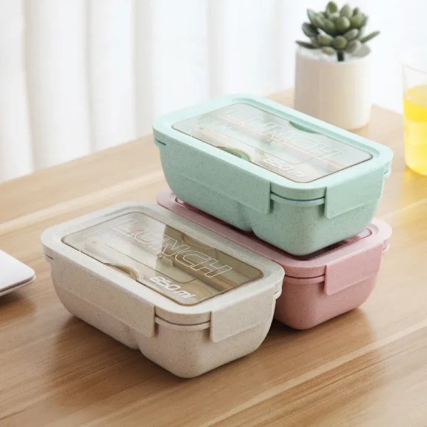 QU.1100ml Mikrovågssäker Lunchlåda För Barn Skola Miljövänlig BPA-fri Vetehalm Bento Box Kök Plast Matbehållare Lunchbox