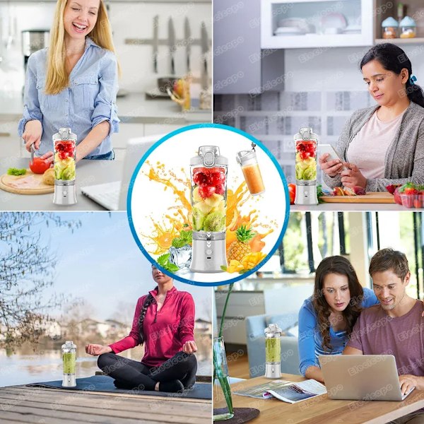 QU.Bærbar blender mixer 600ML Elektrisk Juicer Frugt Mini Blender 6 Blade Til Shakes og Smoothies Juicer Sport Udendørs Rejse