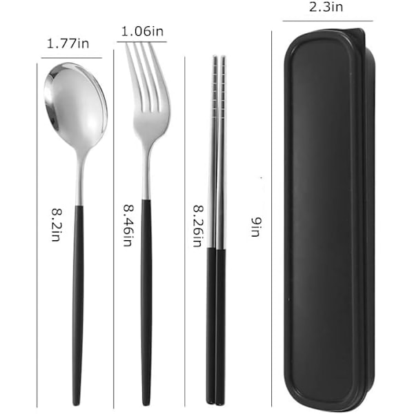 [QD] Bärbart bestickset i rostfritt stål, återanvändbara silverbestick, inklusive gaffel, sked, ätpinnar och fodral