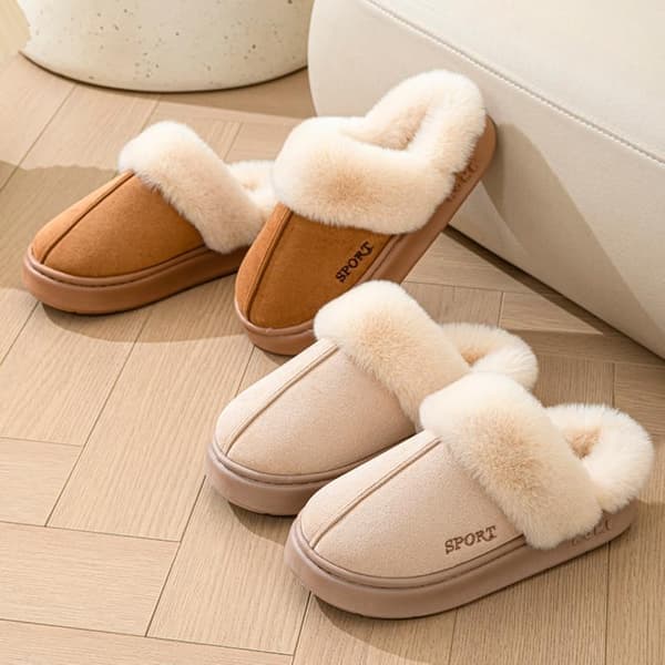 Afslappede, bløde hjemmesko til kvinder, vinter, plys, designersko, dameflade, varme, moderigtige, elegante, ensfarvede platforms sko
