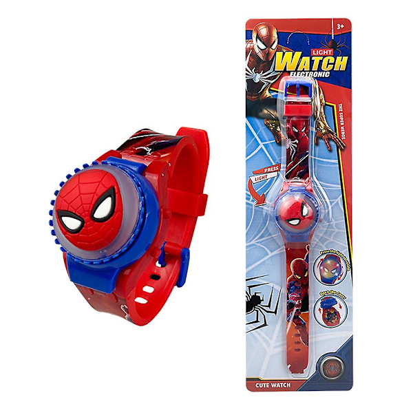 Lasten 3D-sarjakuvakello, jossa vilkkuvat valot, hehkuvat digitaaliset kellot, pyörivä toppi, läppäkansi, rannekello, uudenvuodenlahja _QU Spiderman