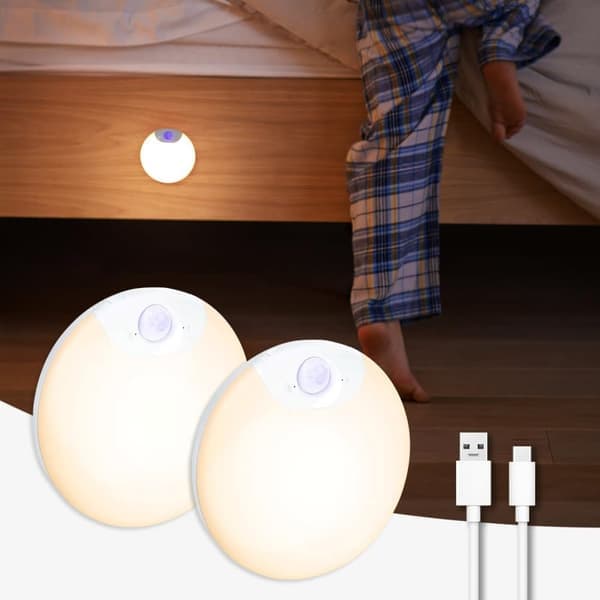 Motion Sensor Nattlampa 2-pack, Uppladdningsbar Trappbelysning för Inomhusbruk