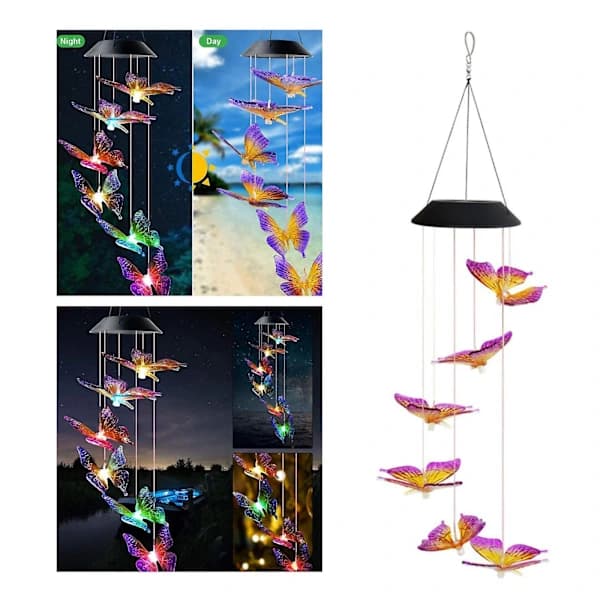 Solfjärilsvindspel/gårdsdekorationer, Memorial Wind Chimes (flerfärgad)