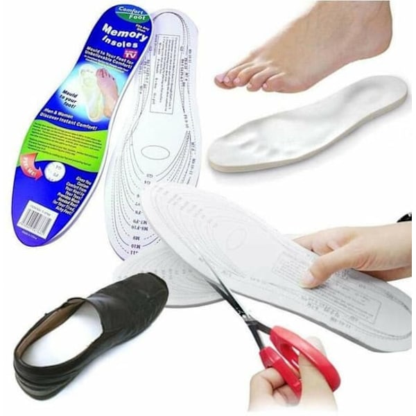 Memory Foam Skoindlæg | Justerbar Størrelse 35-43 Hvid_qq