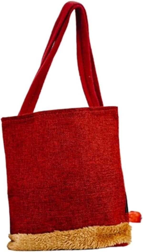 Julepose – Slikpose i stof – Snørelukning – Genanvendelig æblepose – 37×20 cm – Rød – Linned