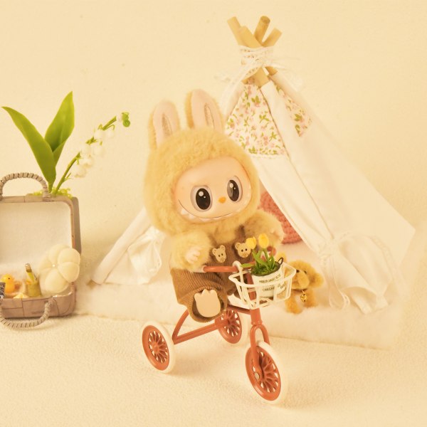 /QU/Labubu Kläder 17cm Dockor Labubu Klädd Blind Box Labbub Docktillbehör mini soffa Pink