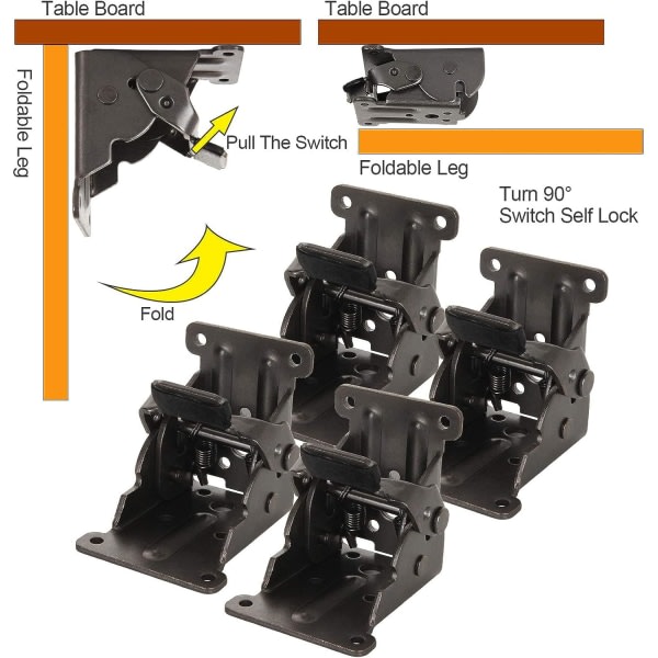 8-pack bordsben Fällbara fästen Låsförlängningsstödfäste Vikbara självlåsande gångjärn för bordsben, sängben, arbetsbänk