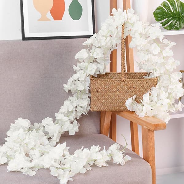 Simulerte hvite Sakura blomstergirlander for vår bryllupsfestdekor