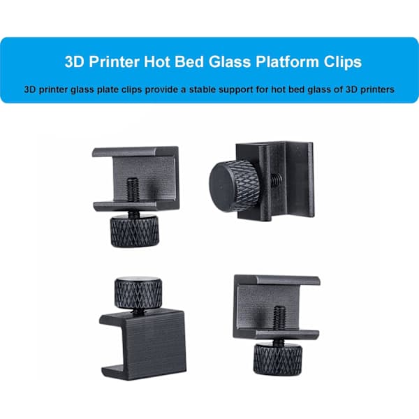 4 stk. glasbundsklemmer glashyldeholder i aluminiumslegering varm bund glasplatform monteringssæt til 3D-printer justerbart 3D-printertilbehør,