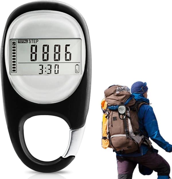 3D Pedometer, Multifunction Pedometer with Climbing Carabiner – Portable, LED Display, for Running and Walking