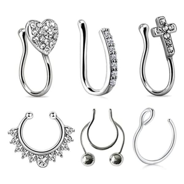 6 kpl Fake Septum Nenälävistys Nenärengas Ilman Reikää Hopea_qq