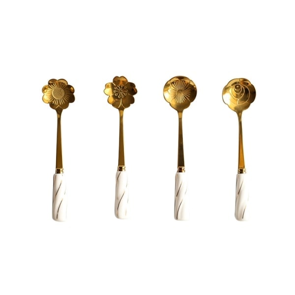 Förgylld Kaffeblandningssked, Bärbar Servis, 4-pack, Rostfritt Stål 304˜QD