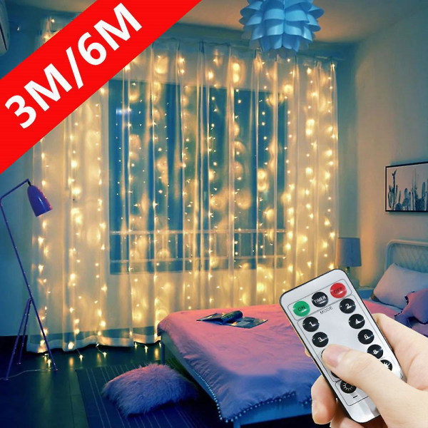 QD-Julgardin med USB-LED-lampor, festlig LED-ljusslinga, juldekorationer, bröllopsdekoration, gardin med ljus Varmvit Varmvit 3x2M
