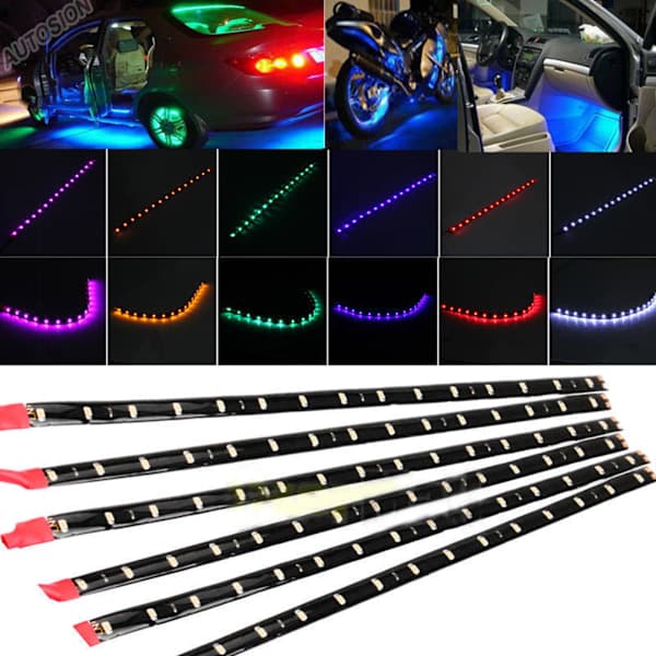 Vanntett DC 12V Motor LED-stripe Understellbelysning Hvit White 6 stk