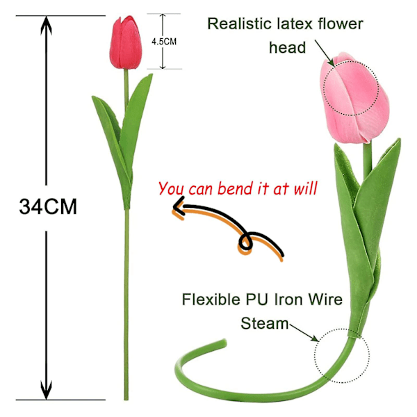Konstgjorda tulpaner, falska blommor, latex tulpaner med äkta känsla för fest, hem, bröllopsdekoration och DIY-dekor