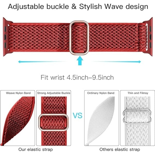 [QD] Elastiska band kompatibla med Apple Watch-armband, stretchiga solo loop mjuka nylonarmband ersättningsarmband för kvinnor män/röd/storlek: 38/40/41mm