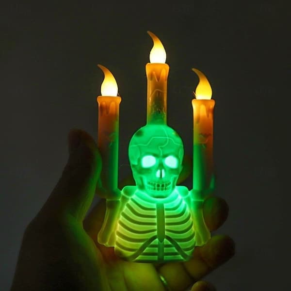12-pack Halloween Skull Candlestick LED Light – Spooky Decoration for Table and Party