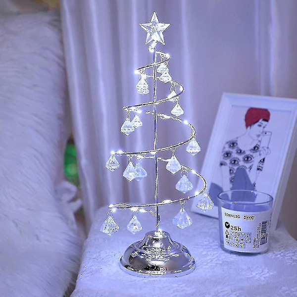 Metallisk julgransformad LED-bordlampa Ljusa upp julgranen med kristallhänge nattlampa för sovrummet_GOD