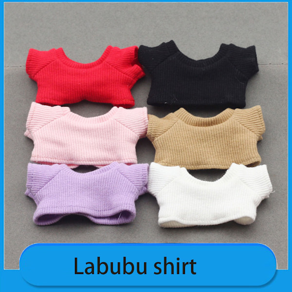 /QU/17CM Labubu Docka Labubu Stickad T-shirt Enfärgad Tillbehör Labubu Dockkläder Stickad Set Tröja Brown