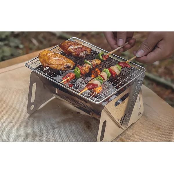 Bærbar Kullgrill Avtakbar Rustfritt Stål Mini Campinggrill Med Oppbevaringspose For Utendørs BBQ Sølv