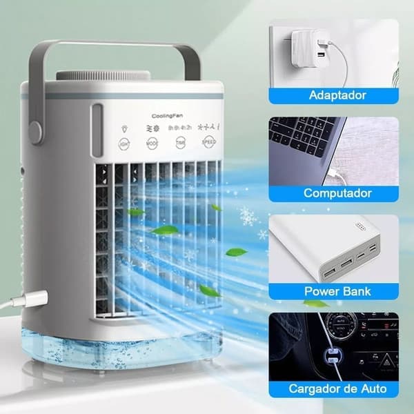 Portable Air Conditioner with Fan and Lighting - Small Air Cooler with Humidification Function, 4 Speeds