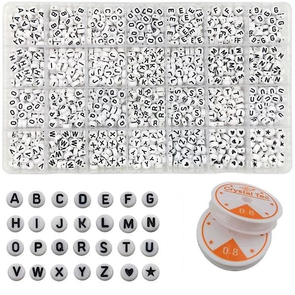 DIY - Pärlbox - Bokstavspärlor - 1400 st + Elastisk tråd vit_ry