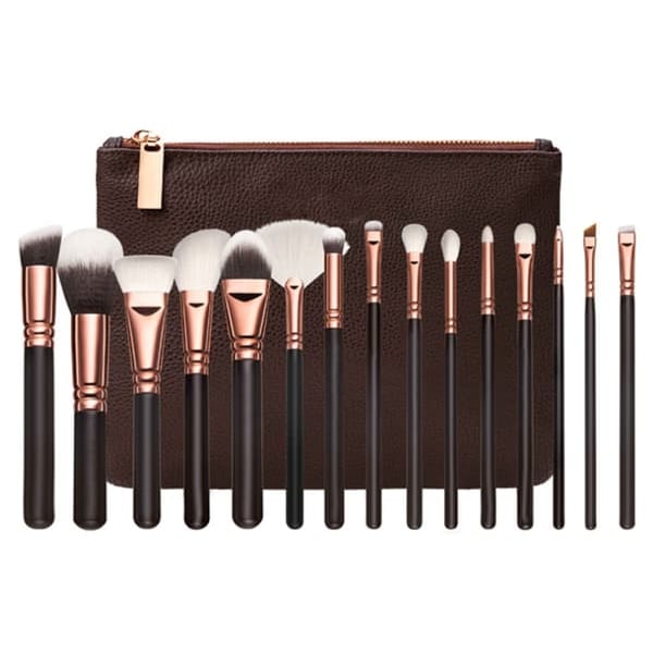 15 stk. Professionelle makeupbørster med praktisk taske -Brown_qq
