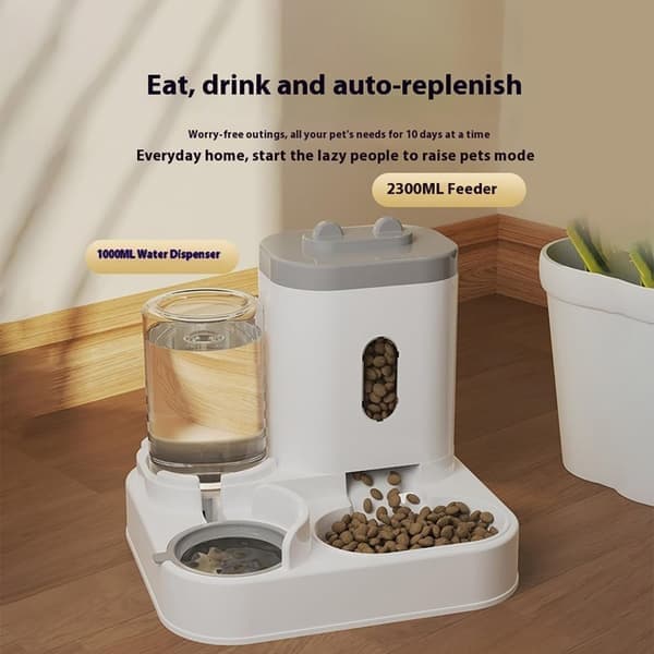 Automatisk Foder- och Vattendispenser för Husdjur - 2300ML Foder + 1000ML Vatten - Vit