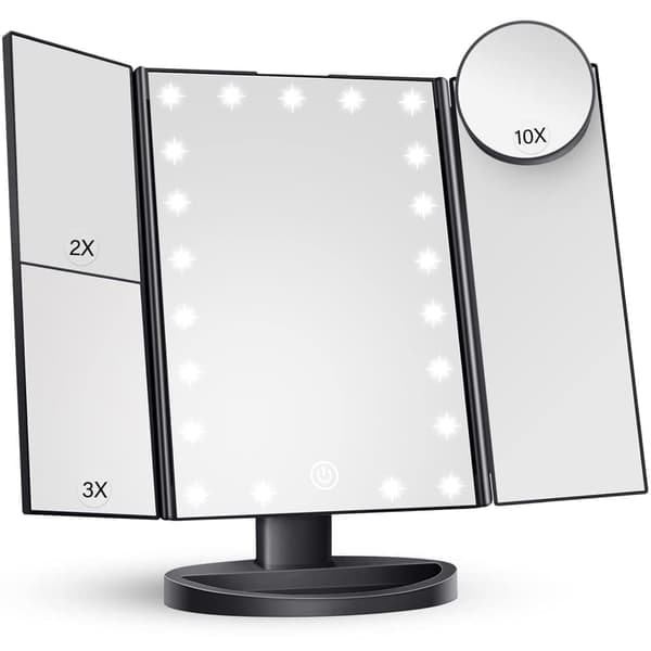 Makeup Mirror with Lights, 2x, 3x, 10x Magnification, Lighted Mirror, Touch Screen, Tri-Fold