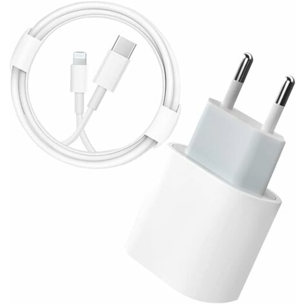 [QD] USB-C Snabbladdare - PD-Certifierad 20W Snabbladdare med Lightning-Kabel Typ C Laddare Adapter för iPhone 14/14 Plus/14 Pro/14 Pro Max/13/iPad Pro