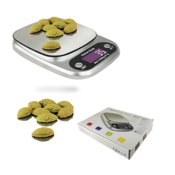 /QD/ Køkkenvægt - Madvægt - med batteri, fra 1 g til 10 kg, vandtæt, sølv - Til vejning af mad og smykker
