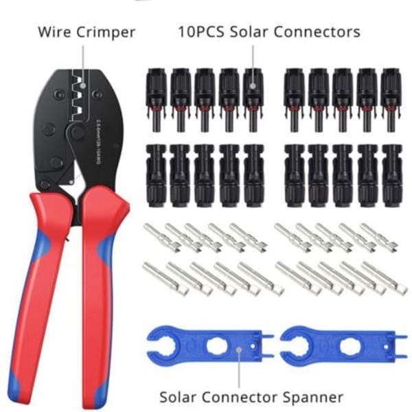 #QD#MC3 MC4 Solcelle Krympeværktøj til 2,5/4,0/6,0 mm² Solpanel PV Kabel+20 stk. MC4 Han Solpanel Kabelstik+1 par MC4 Solcelle Konnektor Skifteværktøj