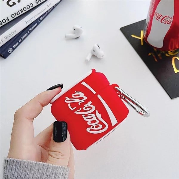 [QD] Coca-Cola söt tecknad hörlursfodral, Airpods Nya 3(4) trådlöst Bluetooth-hörlursfodral i silikon.