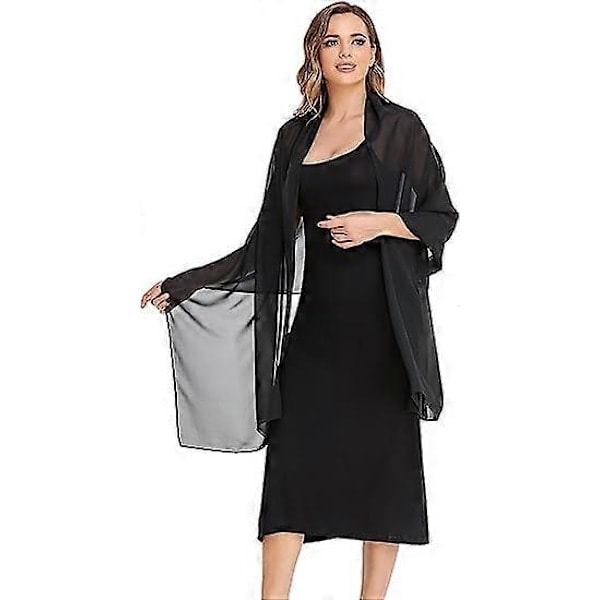 QD-Sort Sjal og Slør Aften Chiffon Elegant Blød Silke Slør Bryllup Foulard Mariage