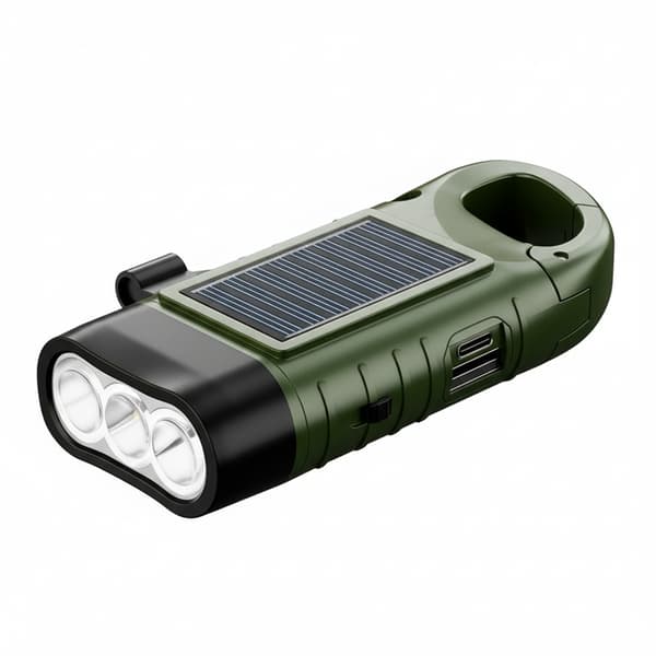 Solar Håndsveiv LED Lommelykt, Multifunksjonell Nødstrømforsyning for Utendørs Camping og Nødbelysning