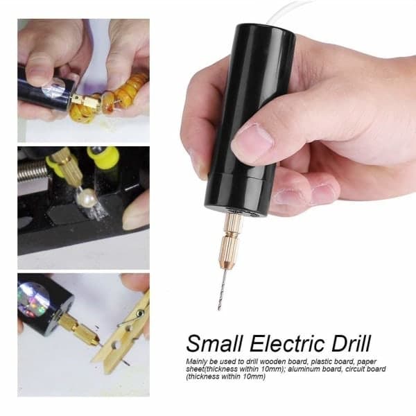 QU/Mini Bärbar Elektrisk Borr USB Liten Chuck Verktyg med 3 Borr