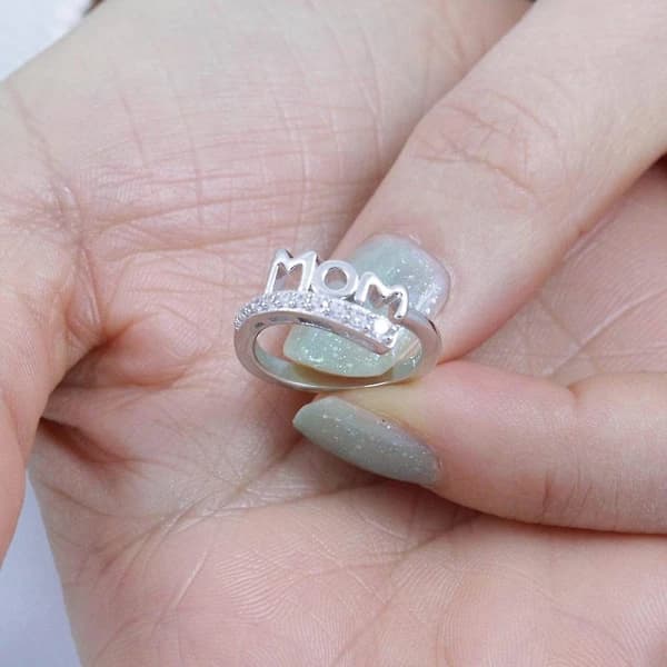 Mode Zircon Indlæg Hul Mor Bogstav Finger Ring Mors Dags gaver US 8