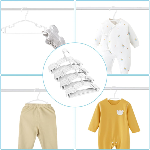 QU*Set med 40 vita barngalgar, plasthängare för barn, längd 28 cm, babygalgar med krokar för att spara utrymme för t-shirts, babytröjor, byxor