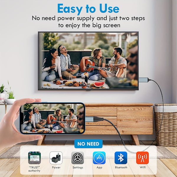 [QD] Lightning till HDMI-adapterkabel, HDMI-kabel för iPhone till TV Kompatibel med iPhone & YouTube till TV-utgång med 1080P HD-skärm 4 meter, Grå