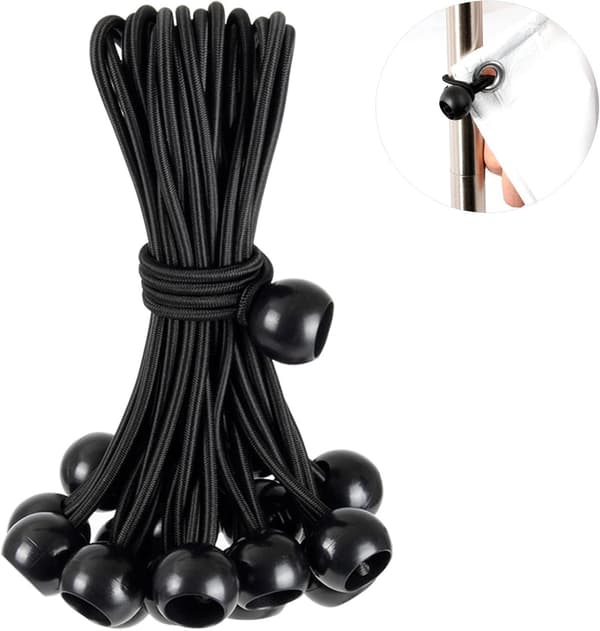30-pak Elastiksnor Presenningsstropper, 23 cm, kraftig, med kugler, sort