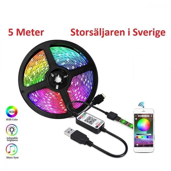 Fleksibel 5m RGB LED-list / Lyslenke / LED-Strip Bluetooth APP multifärg multicolor