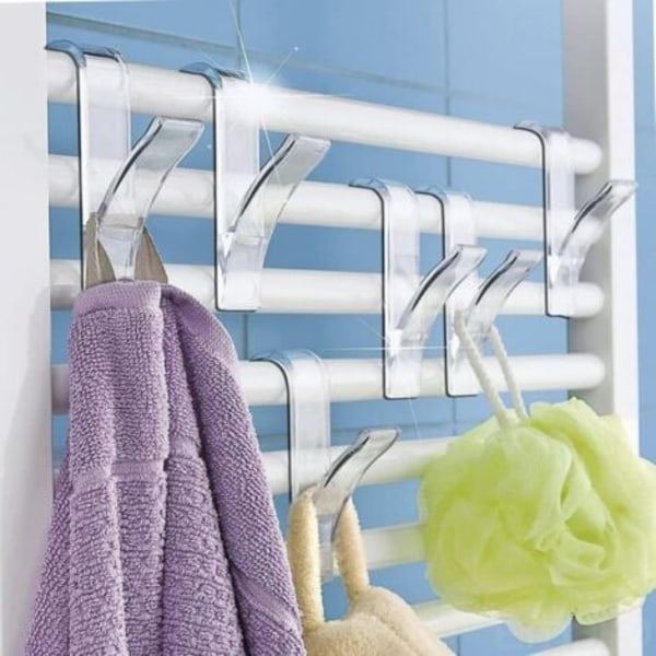 QU/Radiator- og håndkletørkerkroker (8 stk., transparent), baderomshåndklekroker, kroker for baderomsradiatorer, håndklestativ, baderom