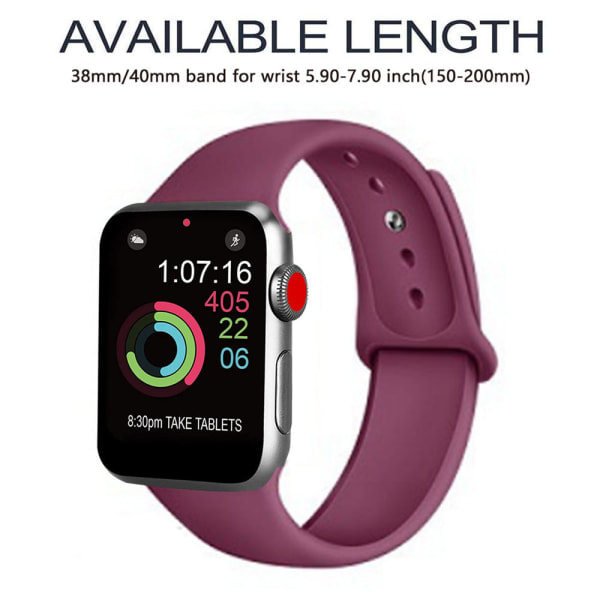 [QD] Sportband kompatibelt med klocka 38-40 mm, mjukt silikonarmband som ersätter originalet, kompatibelt med iWatch Series 5/4/3/2/1, S/M, M/L - Claret