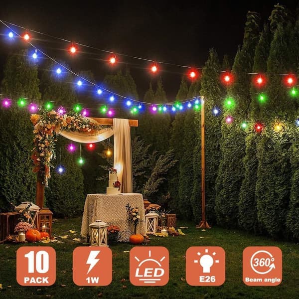 G45 E27 LED Farvelampe - 1W - 10-pak - Multifarvet - Til Soveværelse & Halloween