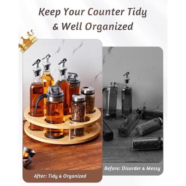 Storage Rack - Coffee Syrup Storage Rack - Kitchen Spice Bottle Storage Rack - Bamboo Rotating Storage Rack