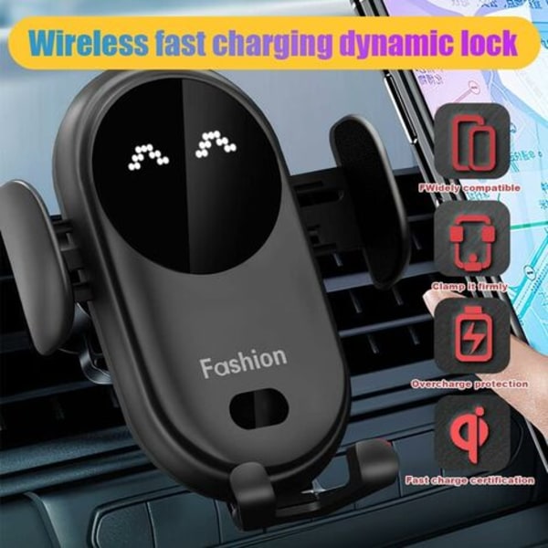 #QD#Trådløs billader, automatisk klemming billader 360° rotasjon biltelefonlader for iPhone Samsung Huawei LG Alle enheter (svart)