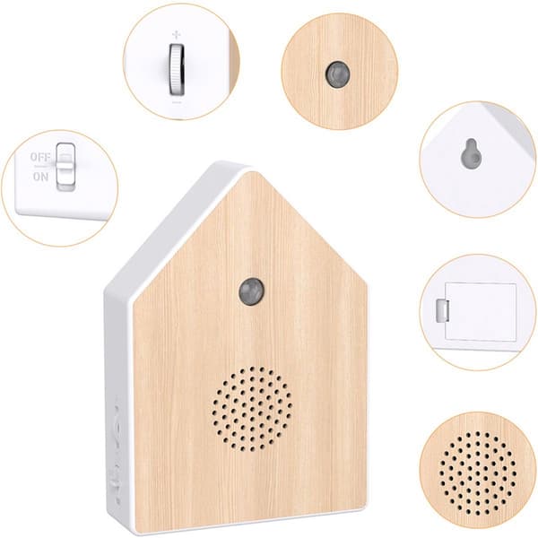 Fågelljudlåda med rörelsesensor och justerbar volym för badrum, kontor, hall, avkoppling, brun, 2-pack